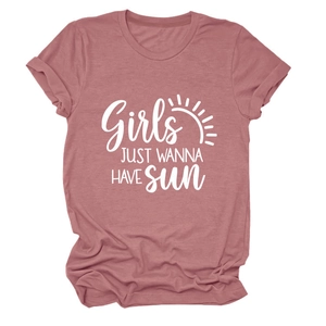 T-shirt rose en coton à plat avec imprimé blanc Girls JUST WANNA HAVE SUN stylé