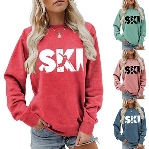 Multiple color options for SKI printed long sleeve sweatshirts showing ribbed cuffs