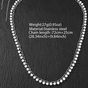 Double-layered stainless steel pearl waist chain with adjustable 25cm extension