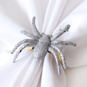 Spider web napkin ring with silver glitter and gold metal buckle for Halloween decor
