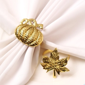 Servilleteros dorados de calabaza y hoja de arce para decoración de mesa de otoño