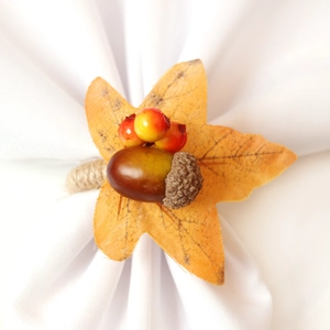 Autumn maple leaf and acorn napkin ring with rustic twine loop for festive table decor