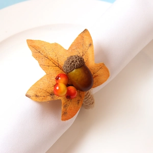 Maple leaf napkin ring with acorn and berries for autumn festival table decoration