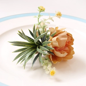 Artificial Flower Napkin Ring Faux Satin Rose Succulent Hemp Rope Rustic Wedding Dining Party Table Decor Elegant