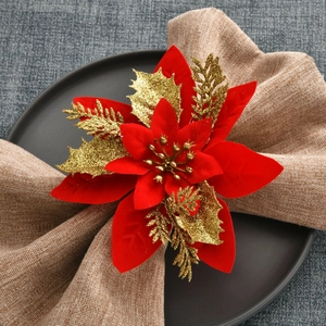 Christmas Napkin Rings Poinsettia Reindeer Snowflake Flower Metal Cloth Table Decoration For Holiday Dinner Party