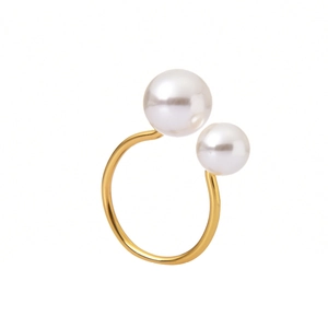 Eleganter goldener U-förmiger Serviettenring mit zwei Hochglanzperlen im Minimal-Design