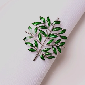Green enamel tree napkin ring with silver metal branches for Christmas table decor