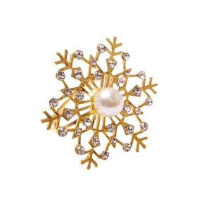Golden snowflake napkin ring with large white pearl and sparkling crystal accents