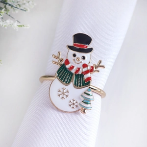 Christmas snowman napkin ring with golden base and enamel snowman for table decor