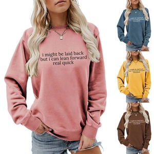 Detail view of casual long-sleeved sweatshirts in pink blue yellow and brown color options