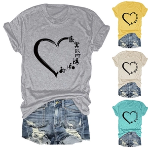 Detailed grid view of cotton crew neck T-shirts with heart-shaped physical therapy print