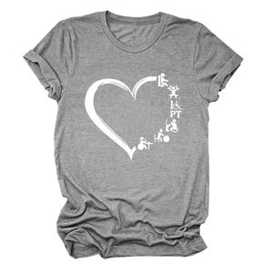 Detail of grey crewneck T-shirt with white PT heart graphic and rolled sleeve cuffs