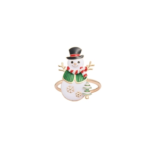 Zinc alloy Christmas snowman napkin ring with colorful enamel finish on white background