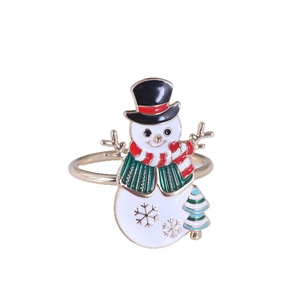 Festive Christmas snowman napkin ring with gold snowflake and tiny tree details