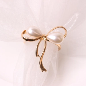Bow Napkin Rings Zinc Alloy Faux Artificial Pearl Buckles For Christmas Wedding Table Decoration Holiday Party