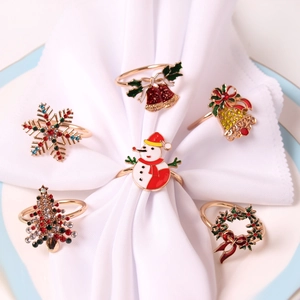Lot de ronds de serviette de Noël avec flocon de neige bonhomme de neige et strass