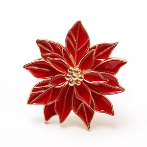 Christmas Poinsettia napkin ring with red enamel and gold metal petals for table decor