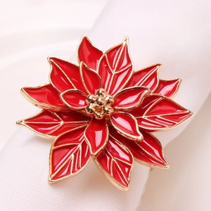 Red Enamel Poinsettia Napkin Rings Gold Plated Zinc Alloy Flower Napkin Holder For Christmas Wedding Banquet Table Decoration