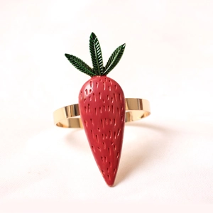 Thanksgiving carrot napkin ring with vibrant red enamel and polished gold metal band