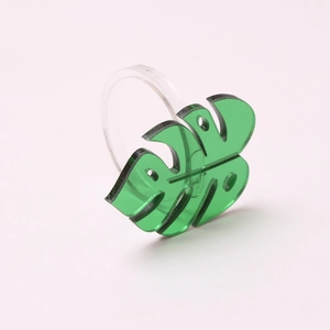 Tropical monstera leaf napkin ring with green crystal acrylic finish for table decor