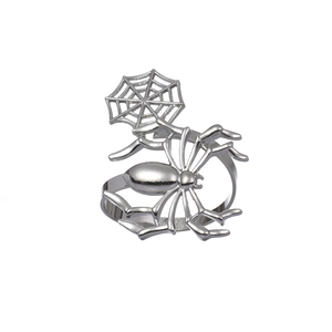Silver spider web napkin ring with spider detail for Halloween table setting