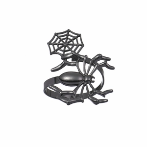 Gothic black spider and cobweb open ring in alloy for Halloween party table decor