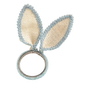 Easter rabbit ear napkin ring with beige linen fabric and blue beaded metal band