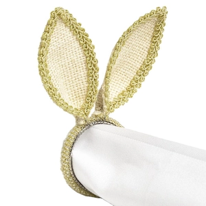 Handcrafted burlap bunny ear napkin ring with elegant gold beaded trim for festive decor
