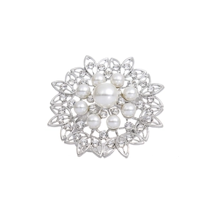 Elegant floral silver metal napkin ring featuring central pearl and sparkling rhinestones