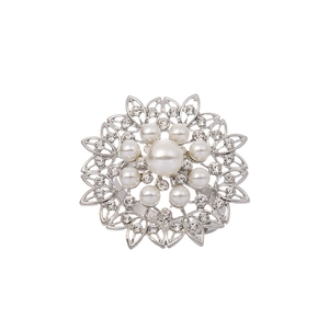 Silver flower napkin ring with large central pearl and sparkling rhinestone petals