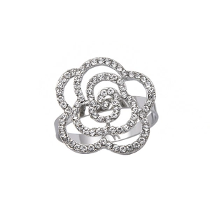 Portatovagliolo a forma di rosa in metallo argento con strass scintillanti e traforati