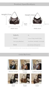 Größentabelle für Vintage-PU-Leder-Tragetasche mit Maßen für große und kleine Taschen