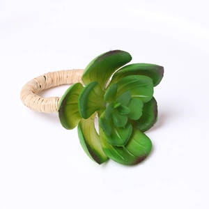 Realistic succulent plant napkin ring with hand-woven grass ring for dining table decor