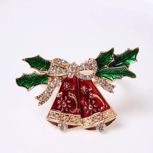 Christmas napkin ring with red enamel double bells and sparkling rhinestone golden bow