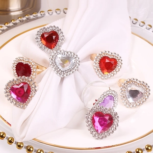 Heart Shape Rhinestone Napkin Ring Zinc Alloy Metal Valentine Day Wedding Table Decoration Elegant Polished