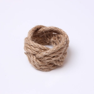 Classic handmade brown jute rope napkin ring with natural woven texture for table decor