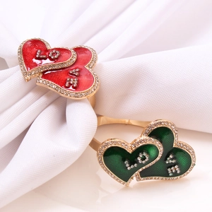 Metal Alloy Rhinestone Double Heart LOVE Napkin Ring Enamel Wedding Table Decoration Romantic Valentine's Day