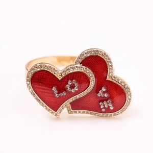 Golden heart napkin ring with red enamel and rhinestones for Valentine table decor