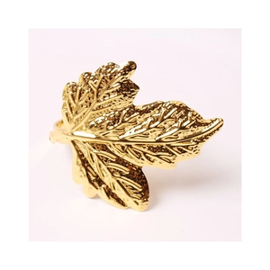 Elegant gold maple leaf napkin ring with polished metal finish and detailed vein textures