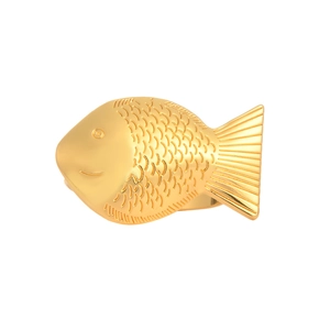 Top view of creative golden fish napkin ring with detailed scales for party table decor