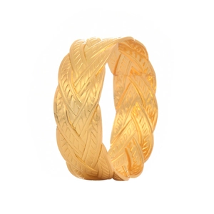 Golden woven napkin ring with intricate twisted braid texture for elegant table settings