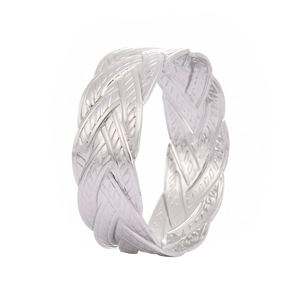 Braided metal napkin ring with a silver woven texture for hotel and restaurant table settings