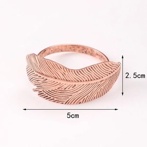 Rose gold leaf napkin ring with feather texture, sized 5cm by 2.5cm for hotel table decor