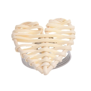 Handmade heart-shaped bamboo woven napkin ring with silver metal base for table decor