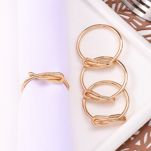 Elegant Knot Design Napkin Rings Gold Electroplated Iron Metal Woven Bow Shape For Wedding Hotel Dinner Table Decoration