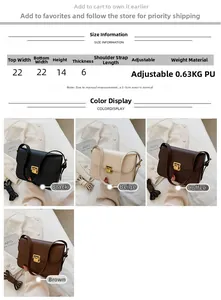 Size chart and color options for women's crossbody bag with detailed dimensions and specs