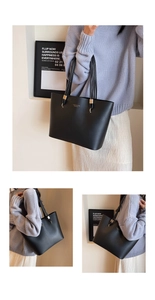 Vue détaillée d'un sac cabas noir en cuir avec bretelles multiples et boucles dorées