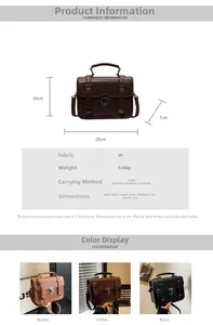 Detailed size chart showing 20x16x7cm dimensions for the vintage British style handbag