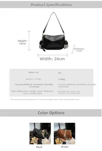 Spécifications de taille pour sac à bandoulière noir avec texture tissée et mesures