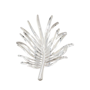 Modern silver palm leaf napkin ring with a polished mirror finish for table decor